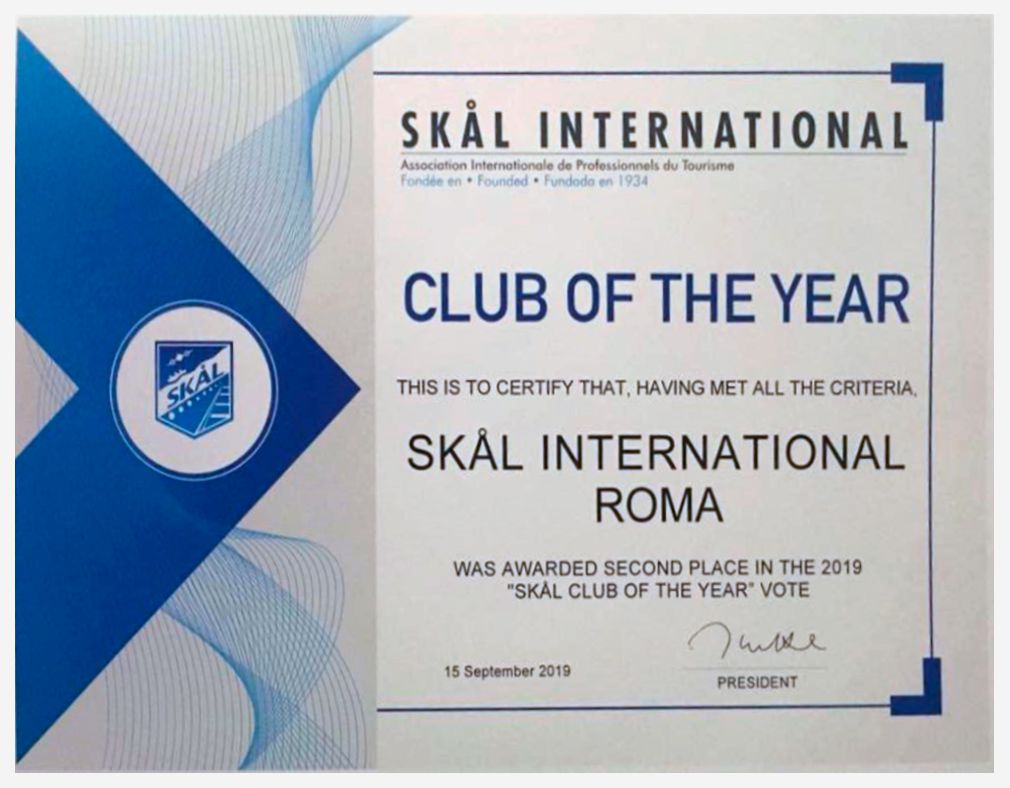 Skål Roma 2nd place Skål Club of the Year 2019